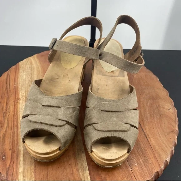 Sven Made in USA Taupe Leather Clogs heels Sz 38 7.5-8 - Picture 2 of 9